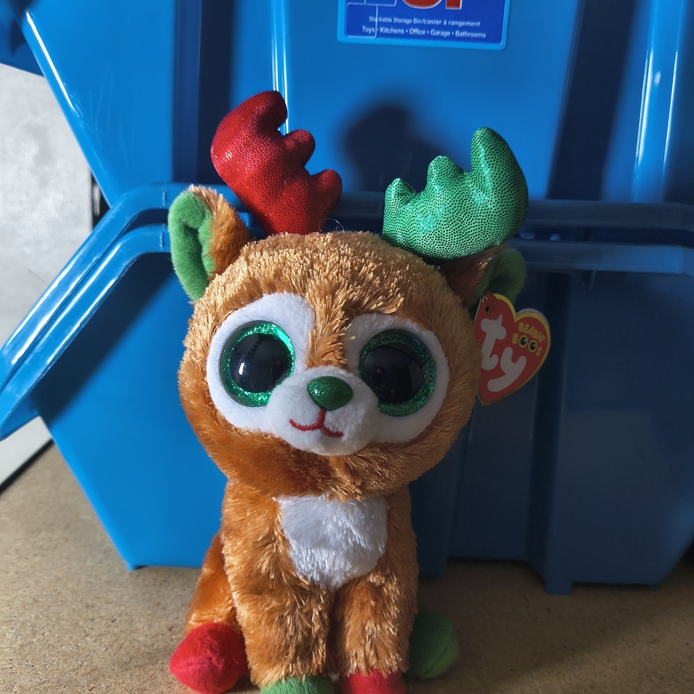 Ty Plush Reindeer with Red and Green Antlers